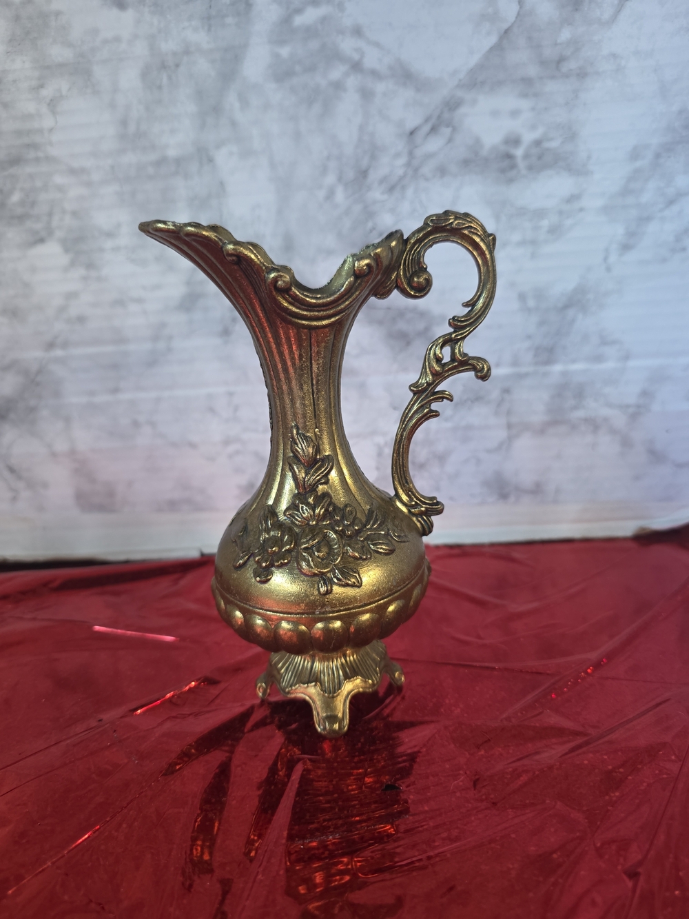 Vintage Italian Silver Finish Pitcher Vase 95-100 Acanthus Floral Pattern Italy